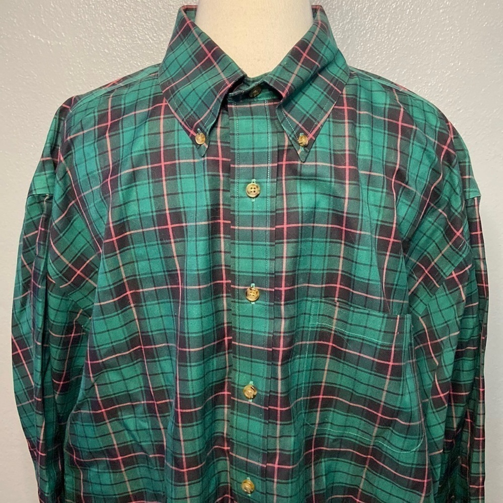 Brooks Brothers Long Sleeve Button Down Shirt Green Plaid XL